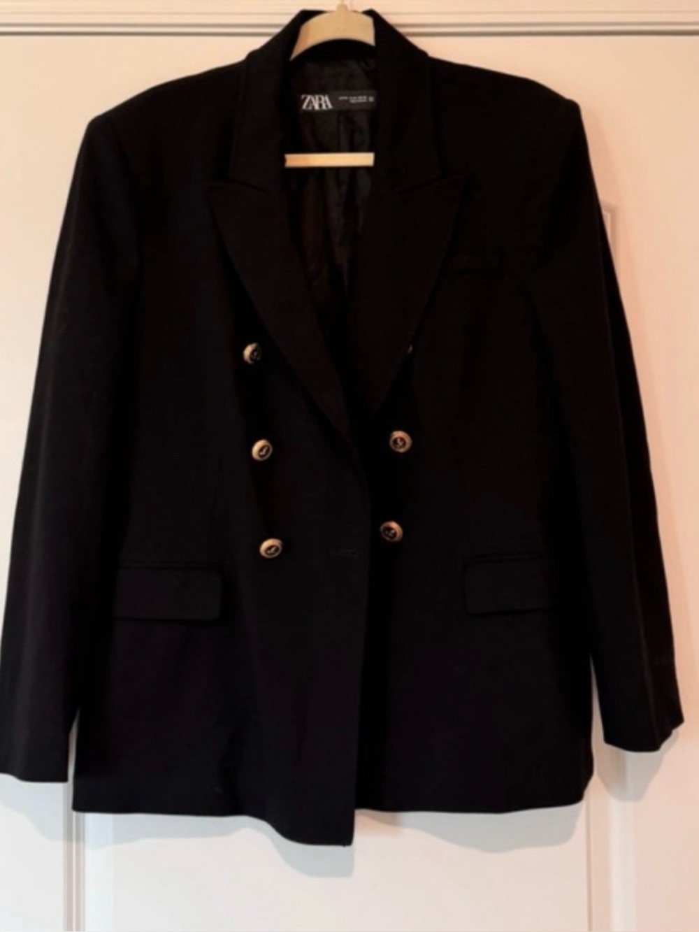 Zara Black Double-Breasted Blazer with Gold Buttons